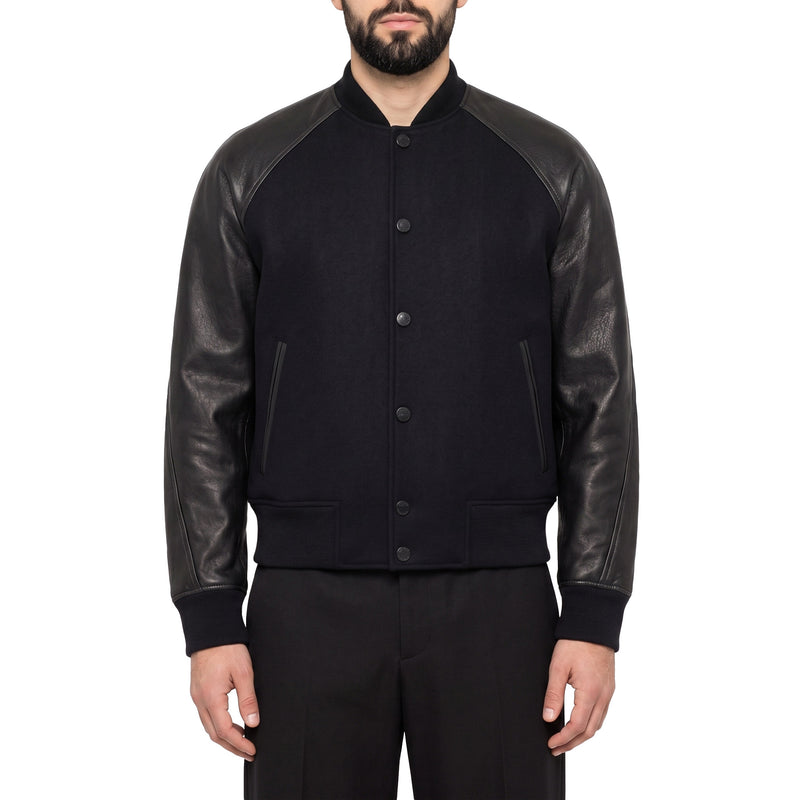 Blouson aus Leder & Wolle 54 / Schwarz