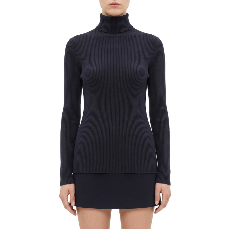 Rollkragenpullover mit Seide & Kaschmir 44 / Navy