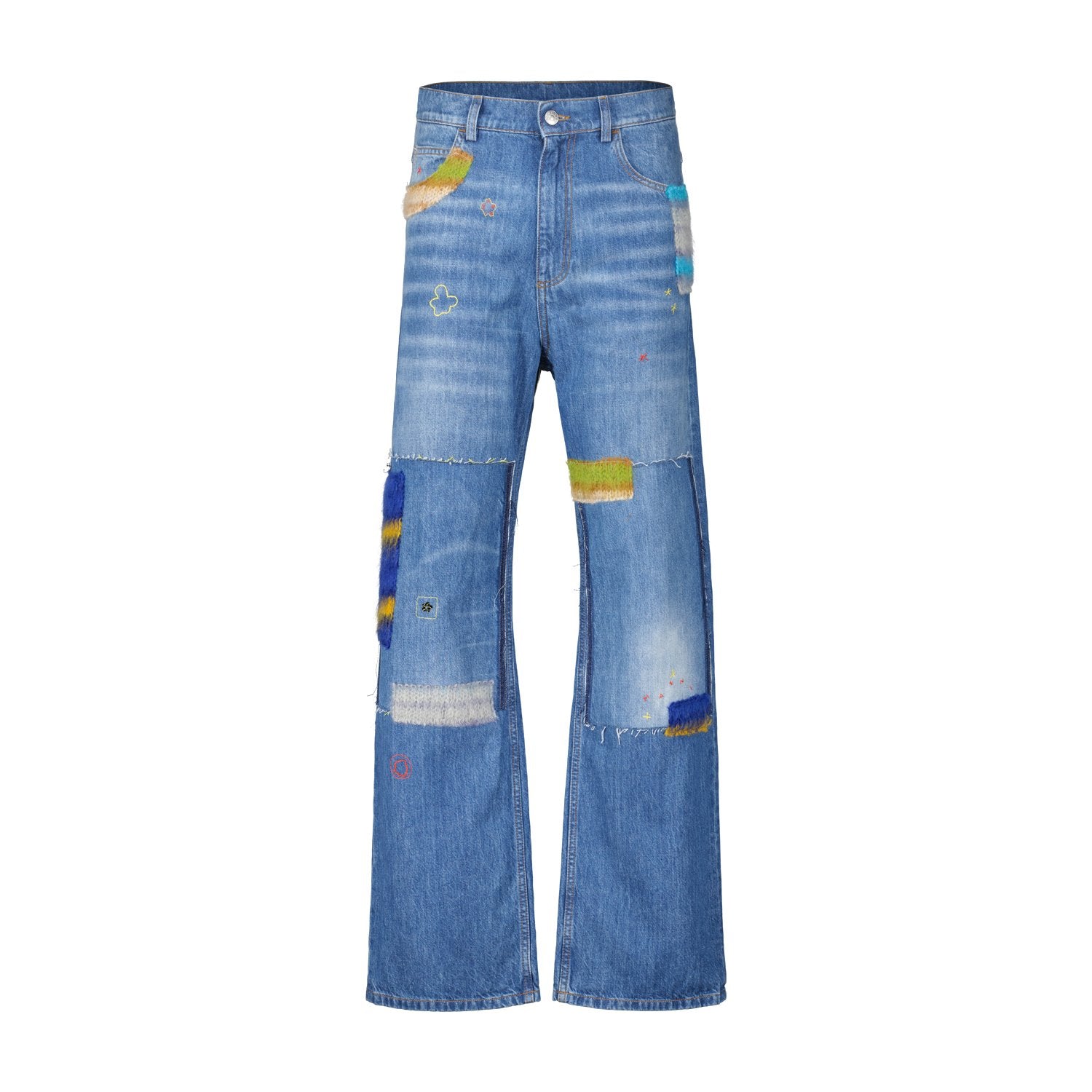 Jeans aus Bio-Denim mit Mohair-Aufnähern