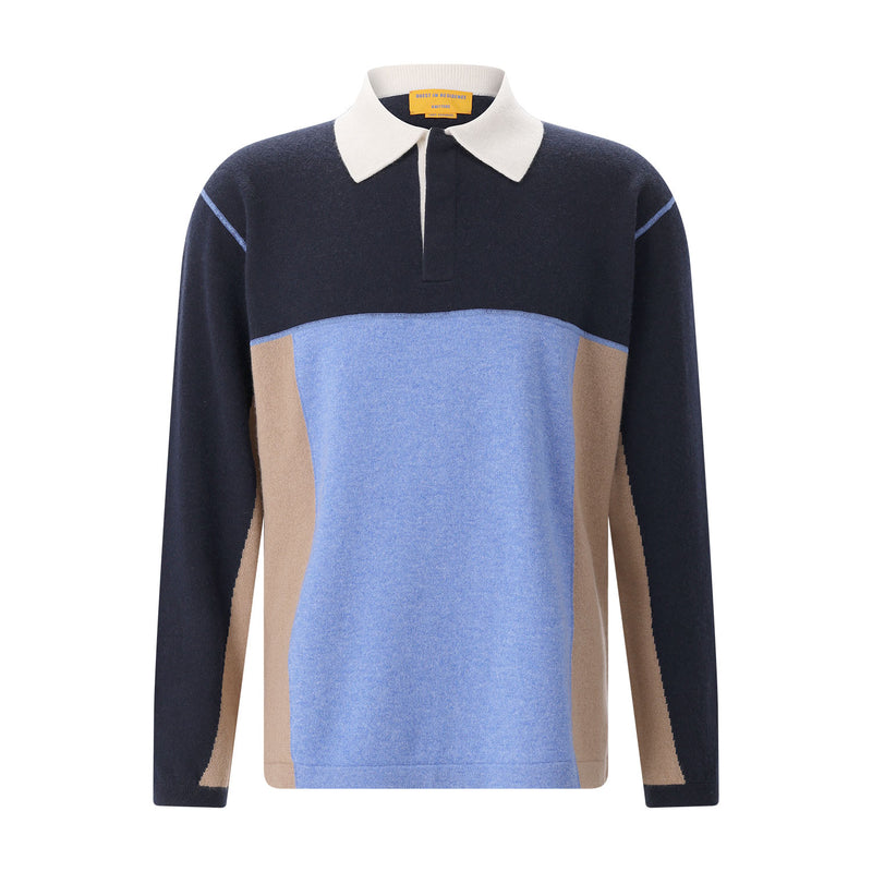 Longsleeve-Polo aus Kaschmir XL / Blau