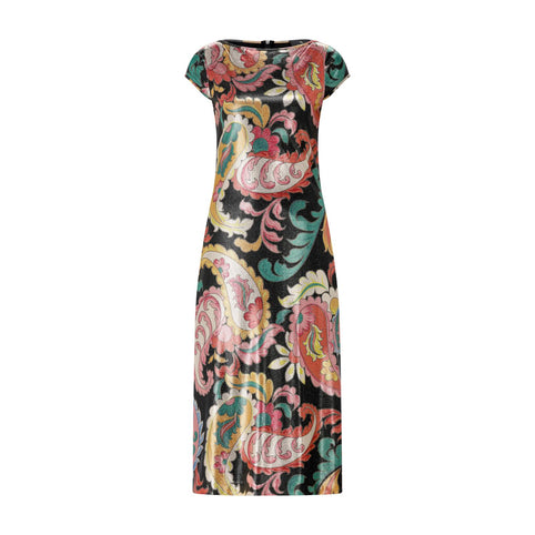 Glänzendes Cocktailkleid mit Paisley-Muster 38 / Multicolor
