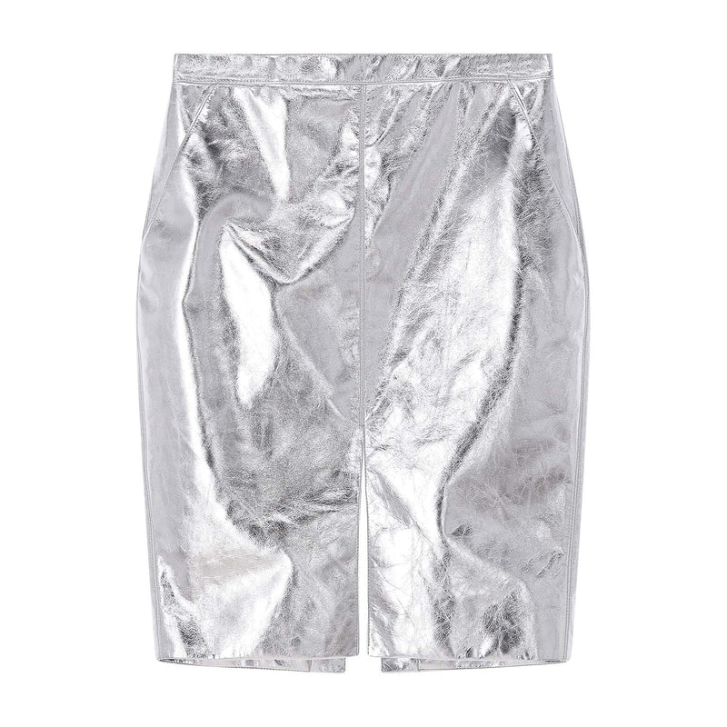 Saint Laurent Bleistiftrock aus Metallic-Leder Damen