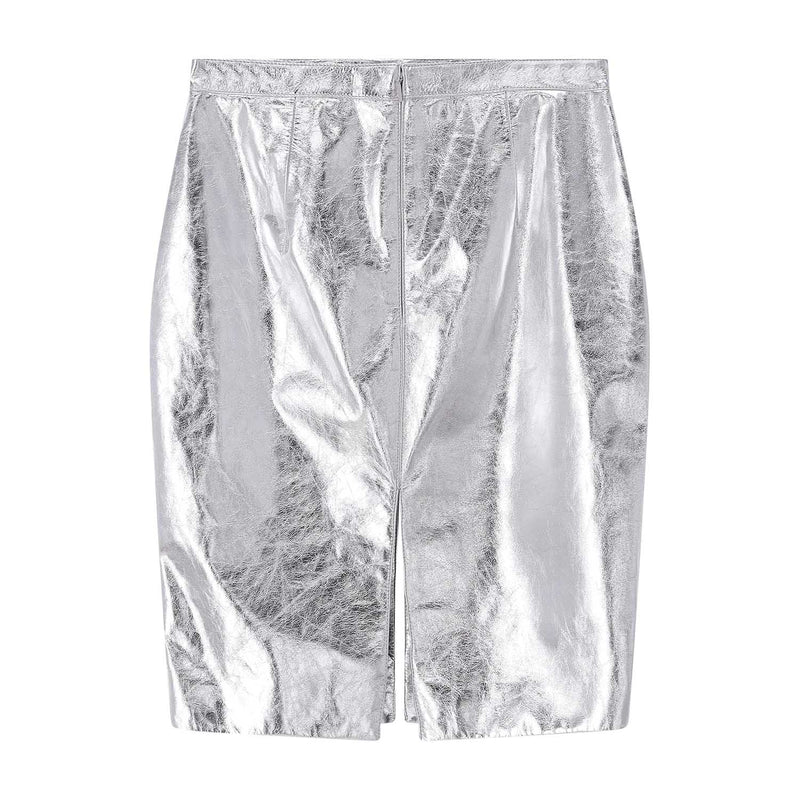Saint Laurent Bleistiftrock aus Metallic-Leder Damen