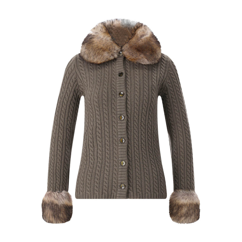 Saint Laurent Strickjacke aus Kaschmir & Kunstpelz Damen