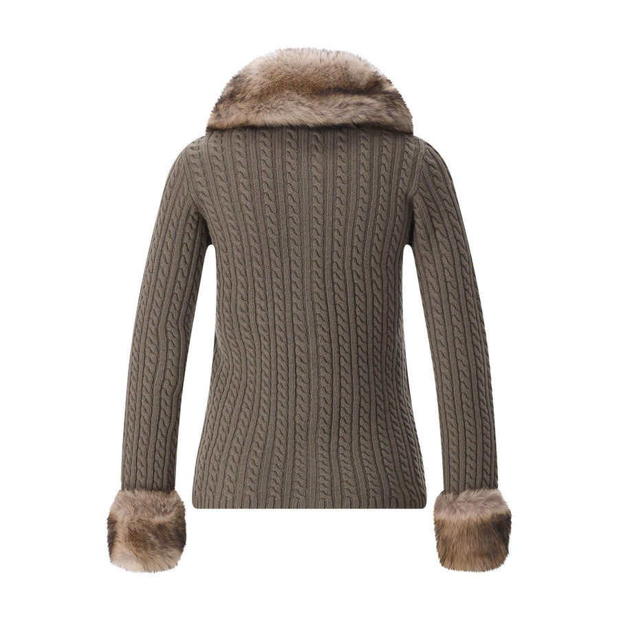 Strickjacke aus Kaschmir & Kunstpelz L / Dunkelgrün