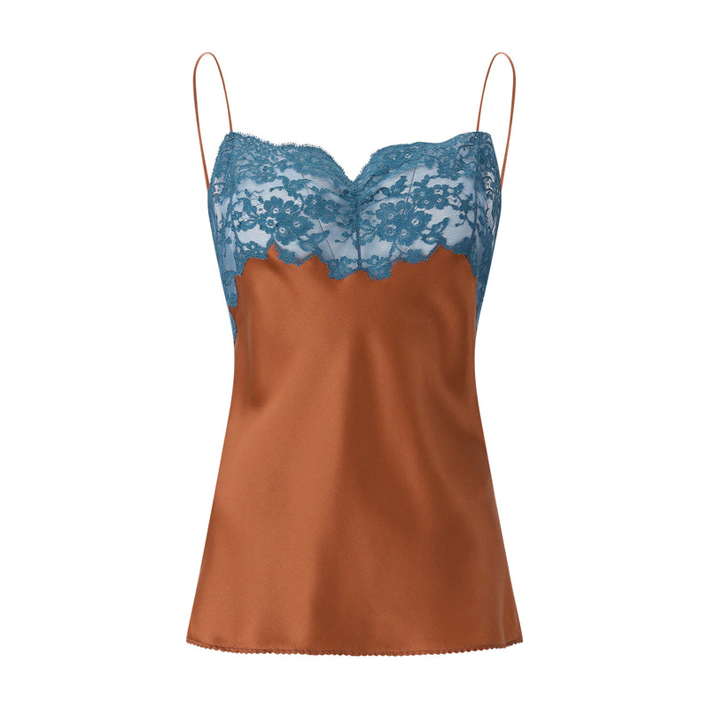 Saint Laurent Spitzen-Top aus Seidensatin Damen