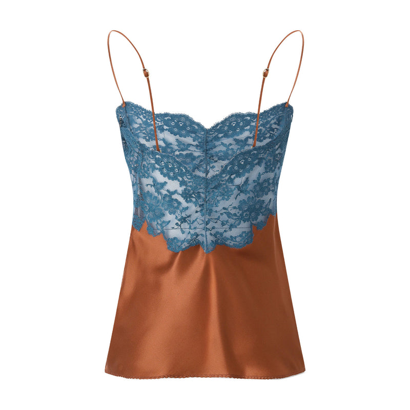 Saint Laurent Spitzen-Top aus Seidensatin Damen
