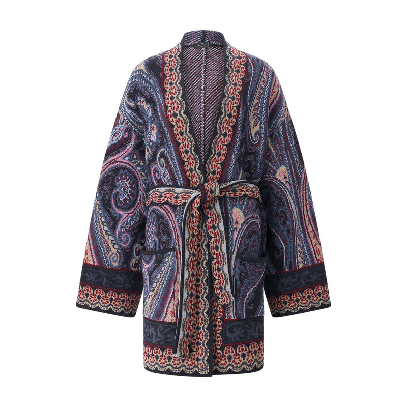 Lange Strickjacke mit Gürtel 42 / Multicolor