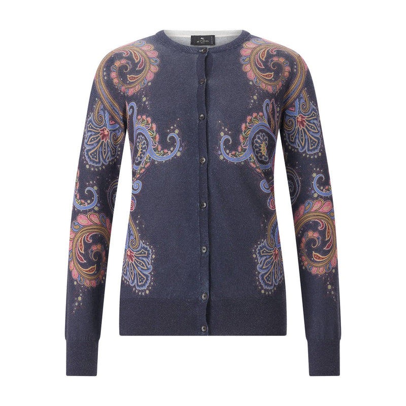Strickjacke mit Paisley-Muster 42 / Dunkelblau