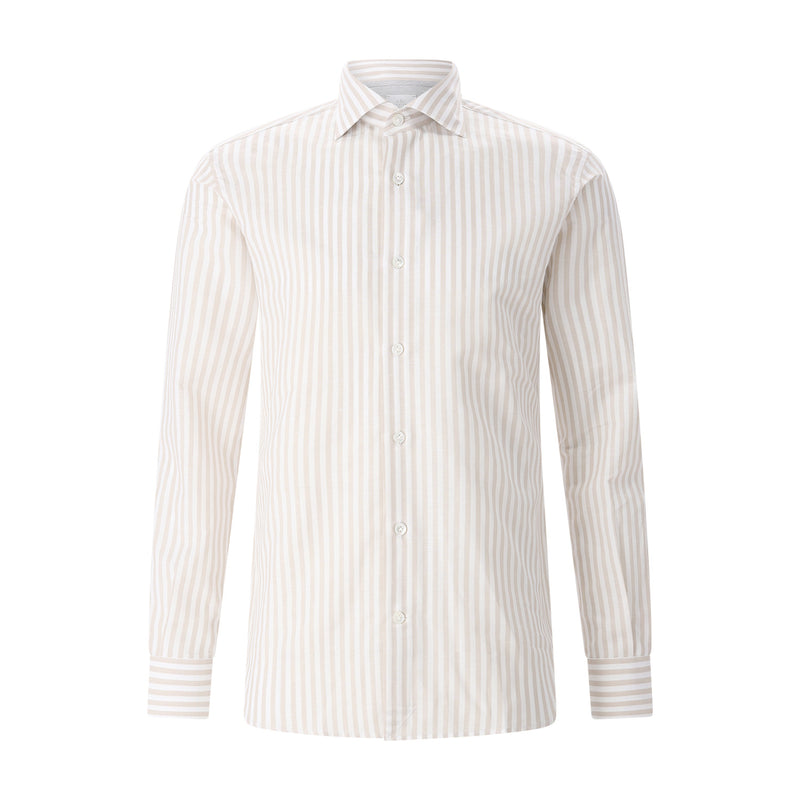 Gestreiftes Hemd aus Baumwolle & Leinen XXL / Beige