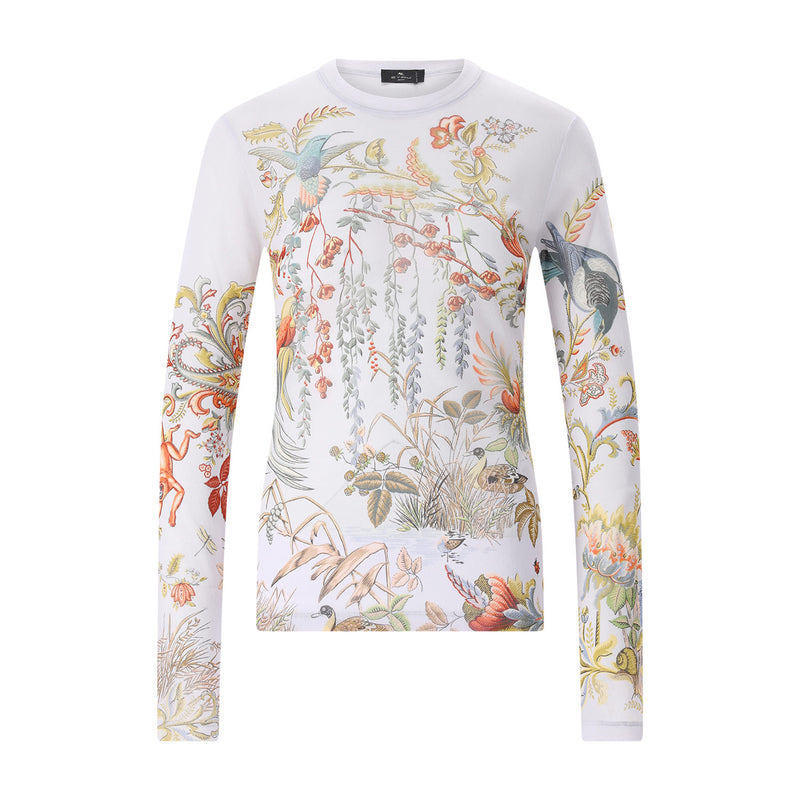 Langarm-Oberteil mit floralem Muster 38 / Hellblau