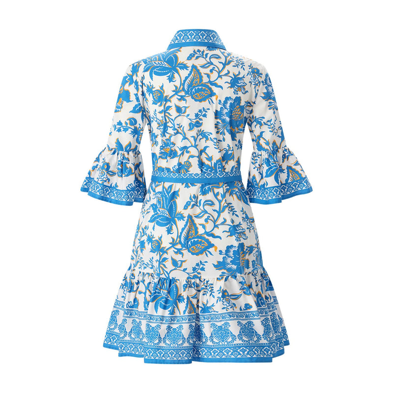 Blusenkleid mit floralem Muster 34 / Blau