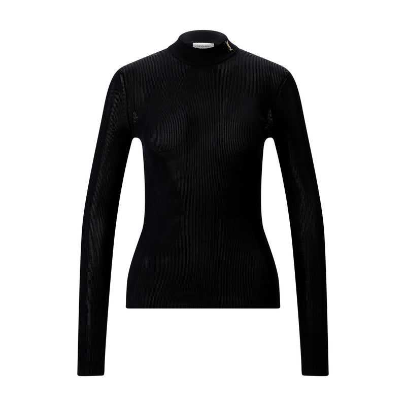 Gerippter Pullover aus Seide L / Schwarz