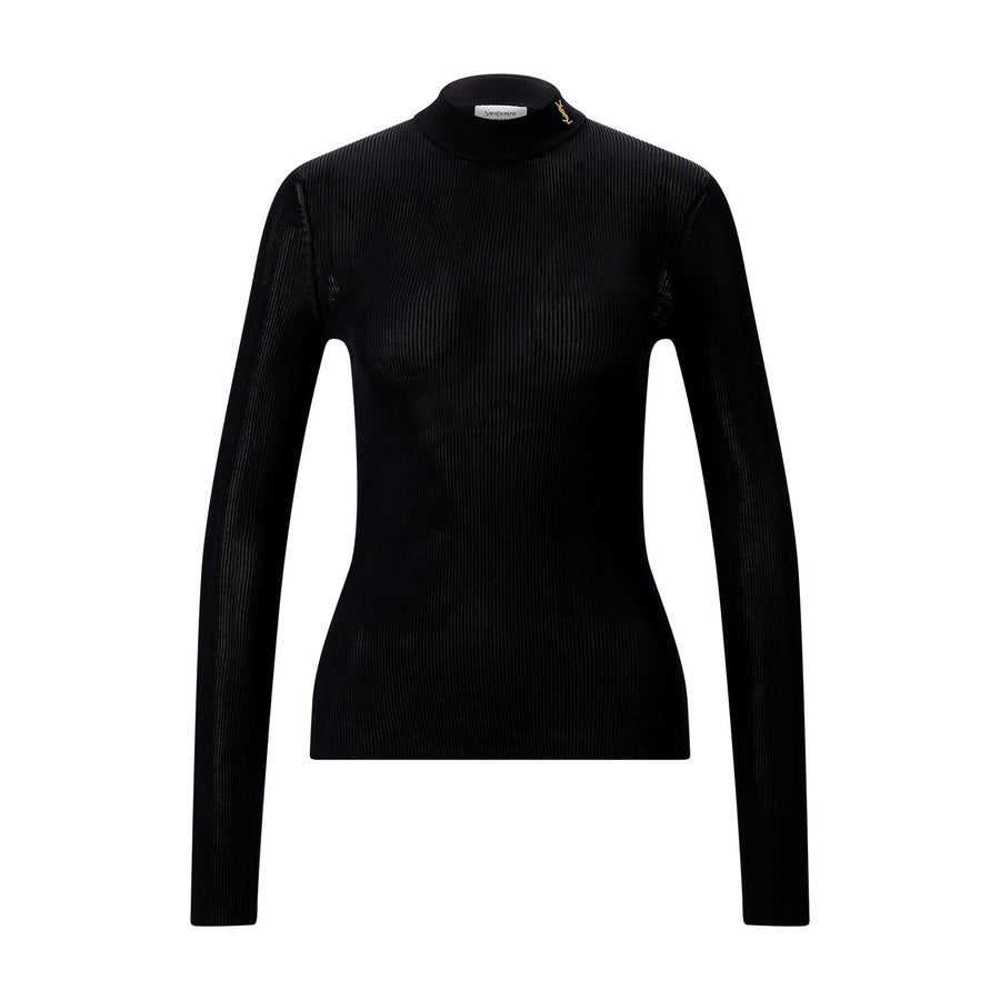 Gerippter Pullover aus Seide L / Schwarz