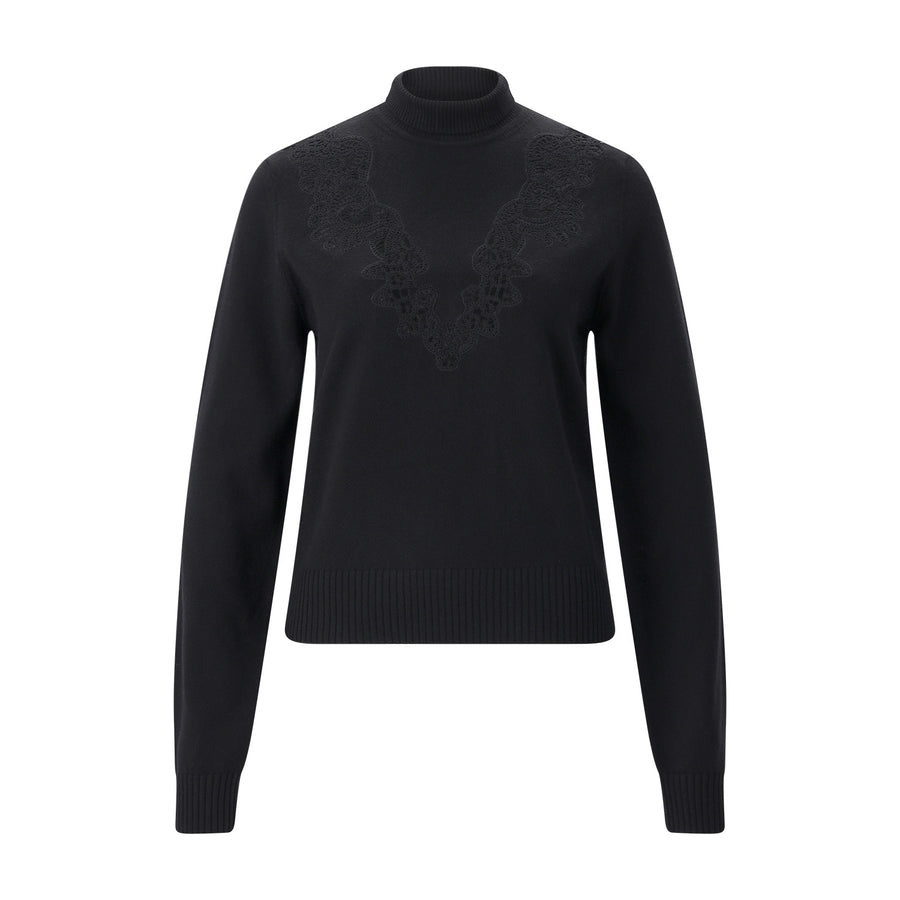 Pullover mit Spitze aus Wolle 42 / Schwarz
