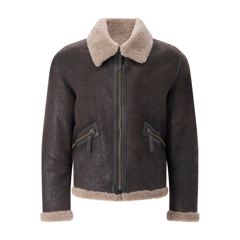 Jacke Winterbrook mit Leder XXL / Dunkelbraun