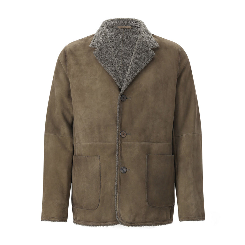 Jacke aus Leder XXL / Graugrün