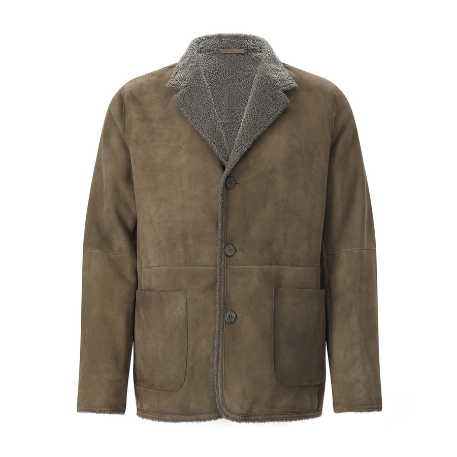 Jacke aus Leder XXL / Graugrün