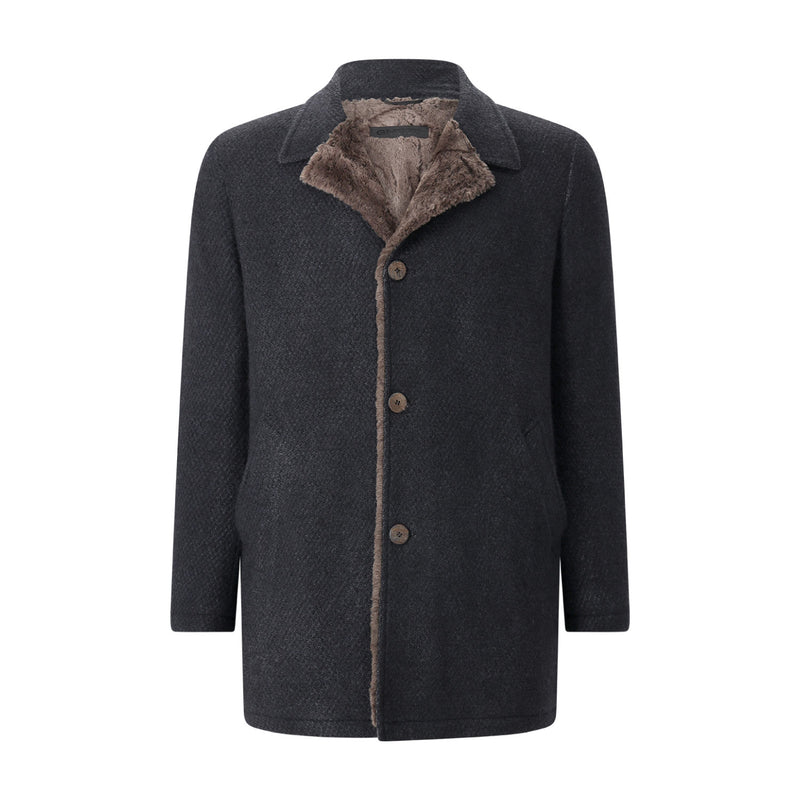 Wollmantel mit Pelzfutter XXXL / Dunkelblau