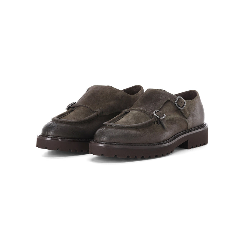 Monks aus Leder 45 / Graugrün