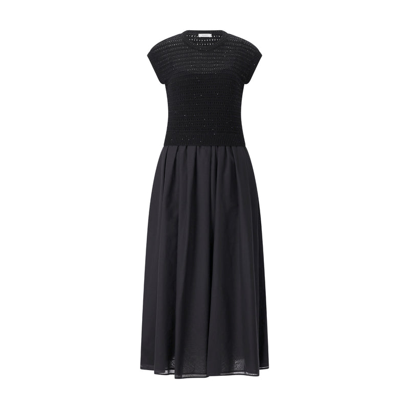 Midikleid im Materialmix