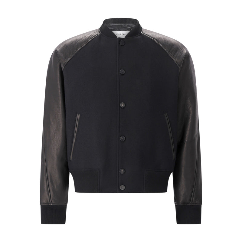 Blouson aus Leder & Wolle 54 / Schwarz