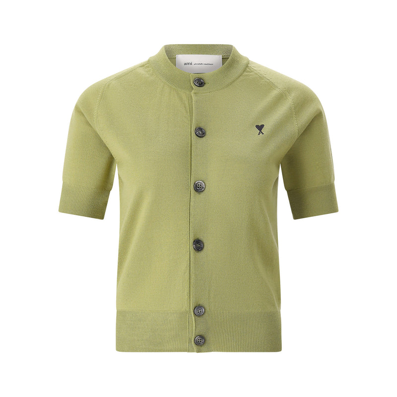 Kurzarm-Strickjacke mit Logo L / Grün