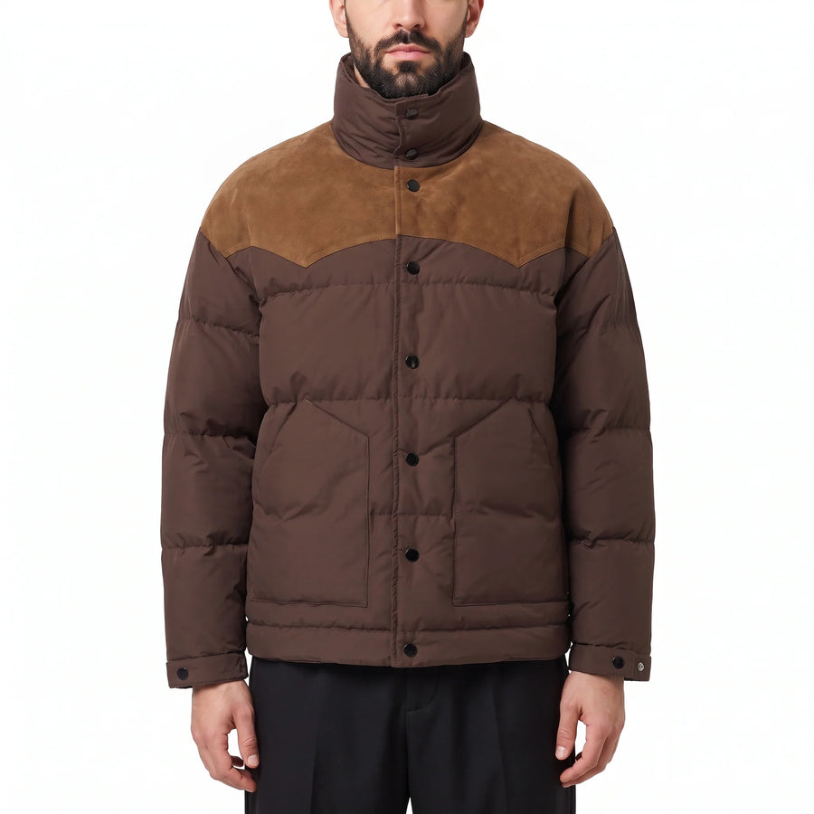 Steppjacke mit Daunen & Leder XL / Braun