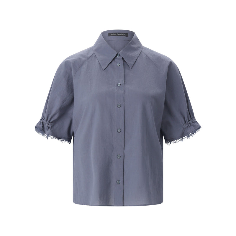 Kurzarmbluse aus Baumwolle 44 / Blau