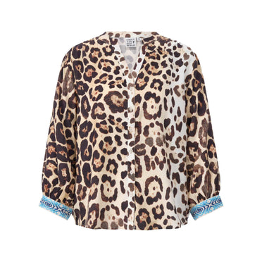 Weite Hemdbluse mit Animalprint 46 / Braun