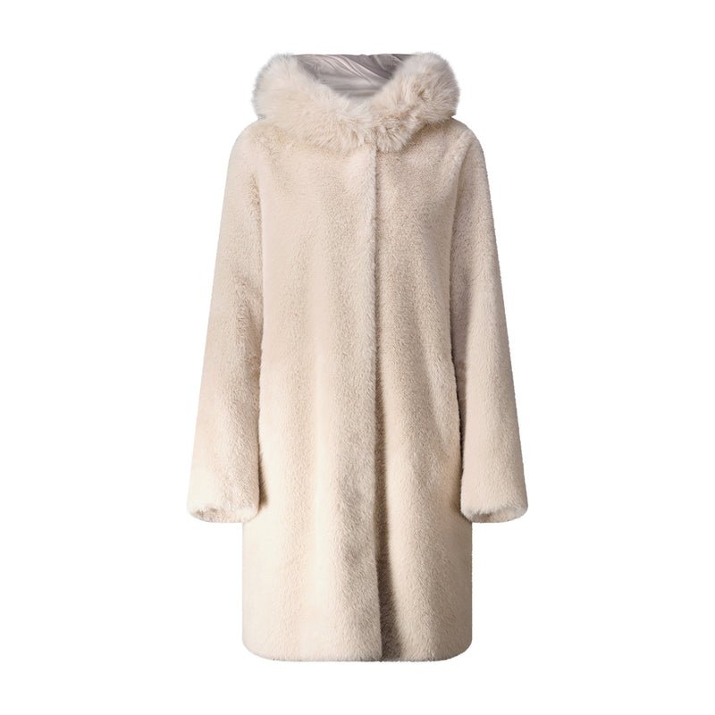 Mantel aus Kunstfell 44 / Beige