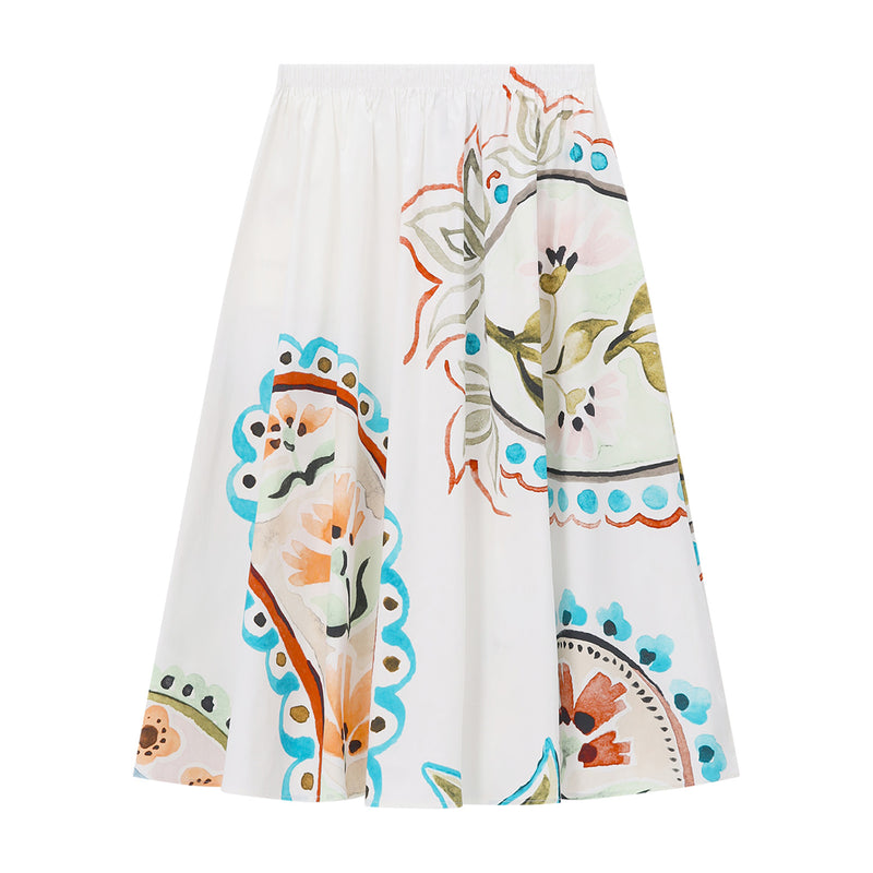 Midirock mit floralem Print 44 / Weiß