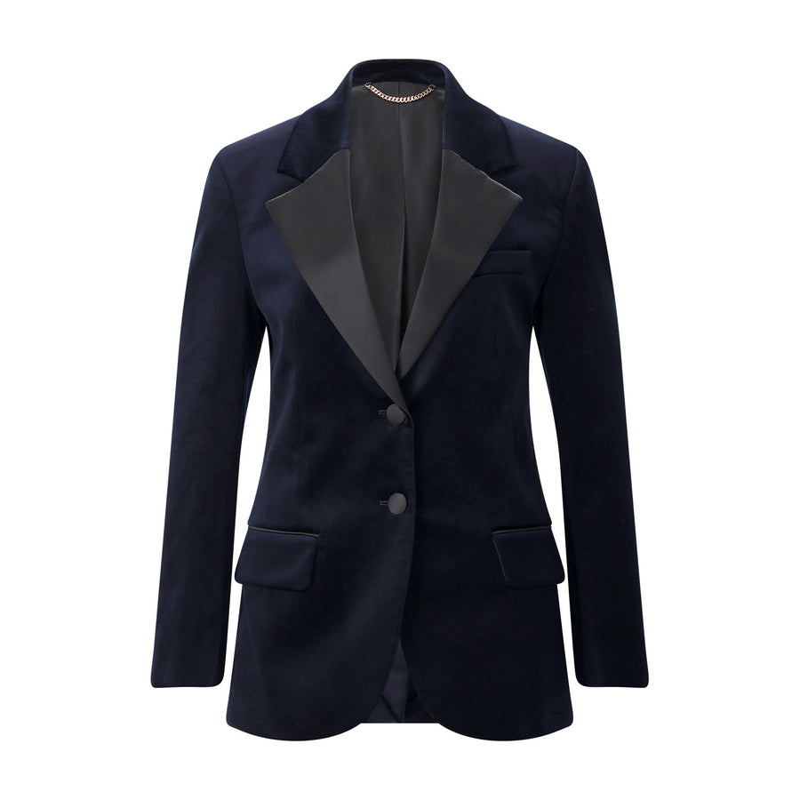 Samtblazer Single Breasted aus Baumwoll-Mix 42 / Navy
