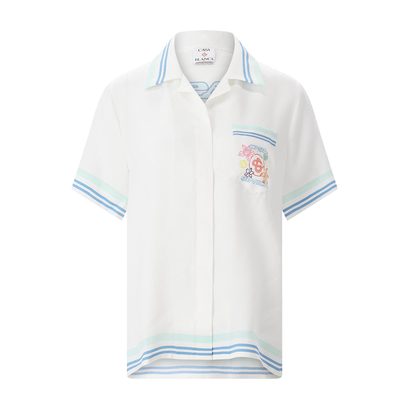 Kurzarmbluse aus Seide L / Weiß