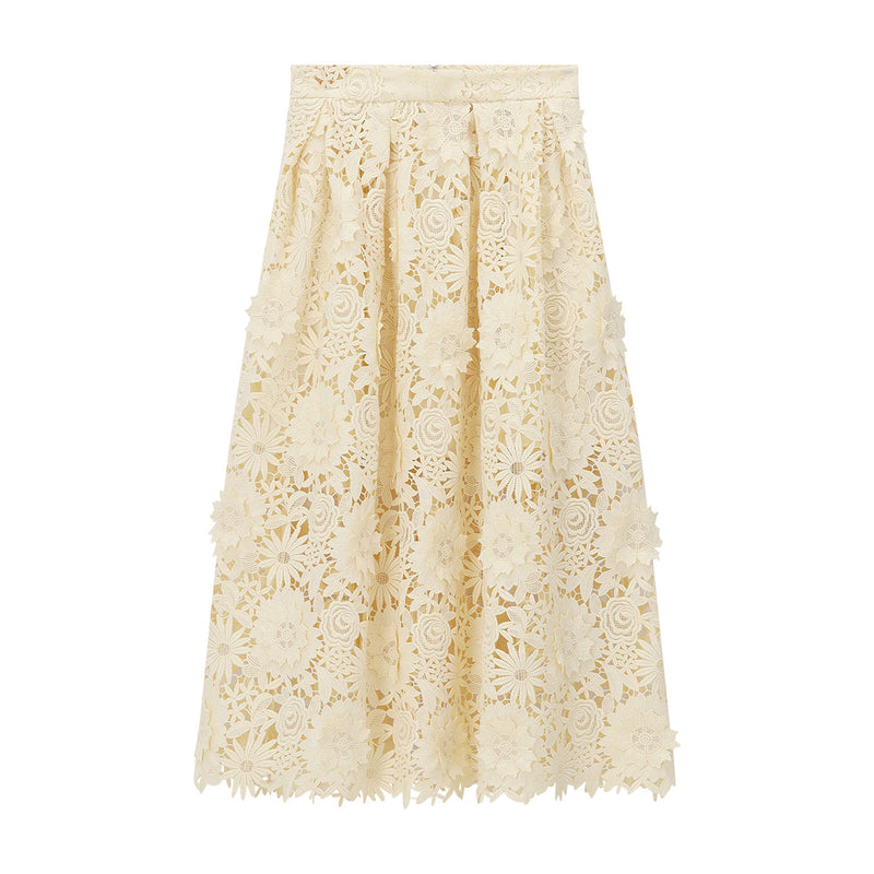 Midirock mit floralen Applikationen 42 / Gelb