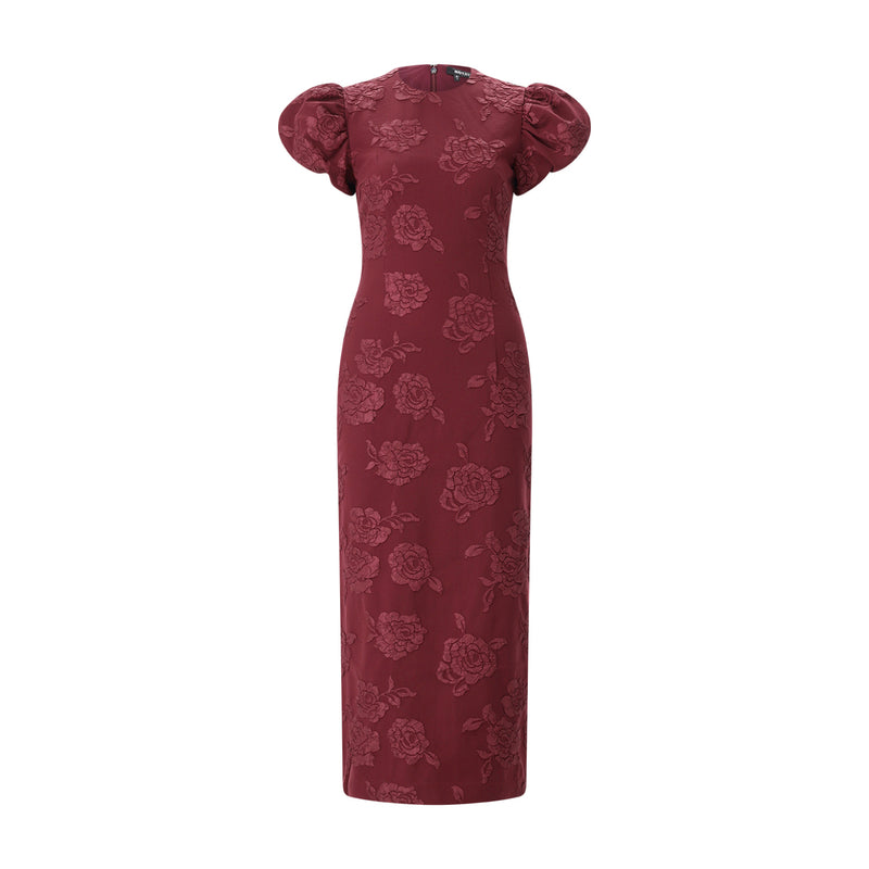 Midikleid mit Puffärmeln 42 / Rot