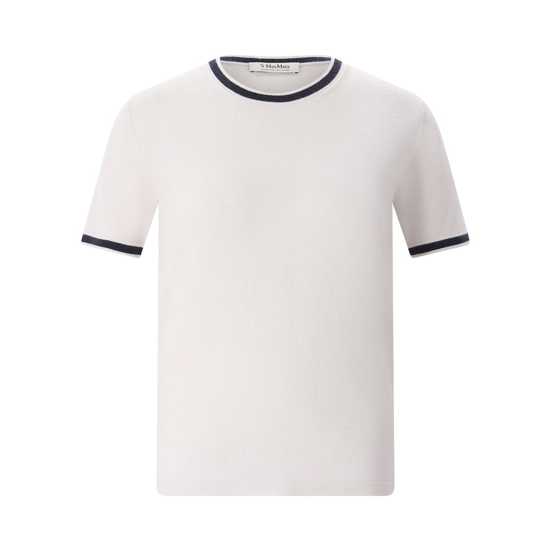 Kurzarm-Pullover aus Wolle L / Creme