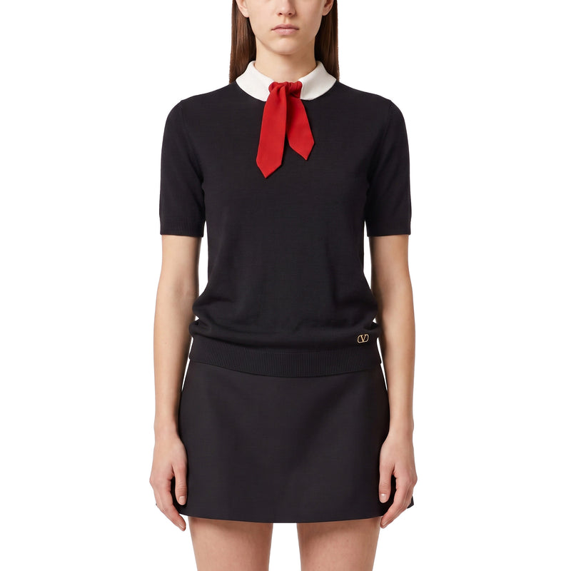 Valentino Kurzarmpullover mit Seiden-Detail Damen