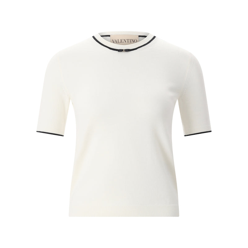 Kurzarm-Pullover aus Schurwolle L / Creme