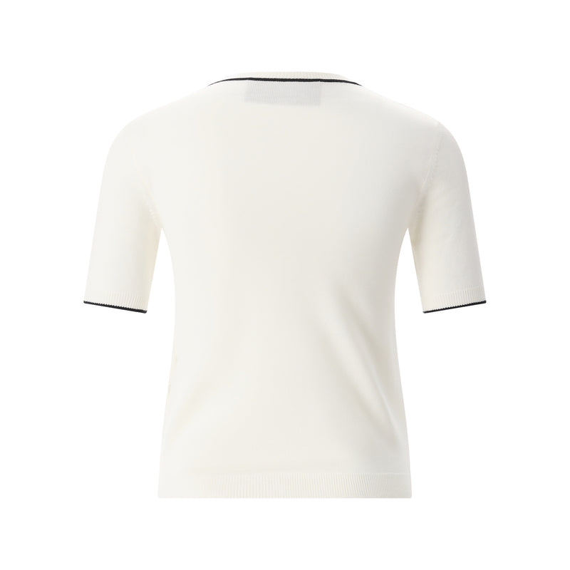 Kurzarm-Pullover aus Schurwolle L / Creme