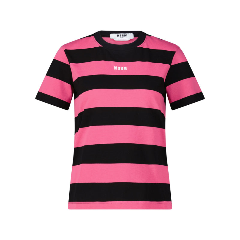 MSGM Gestreiftes T-Shirt mit Logo Damen