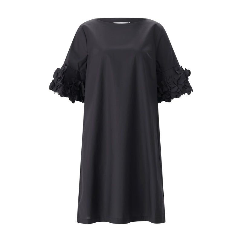 Midikleid mit Blumenapplikationen 36 / Schwarz