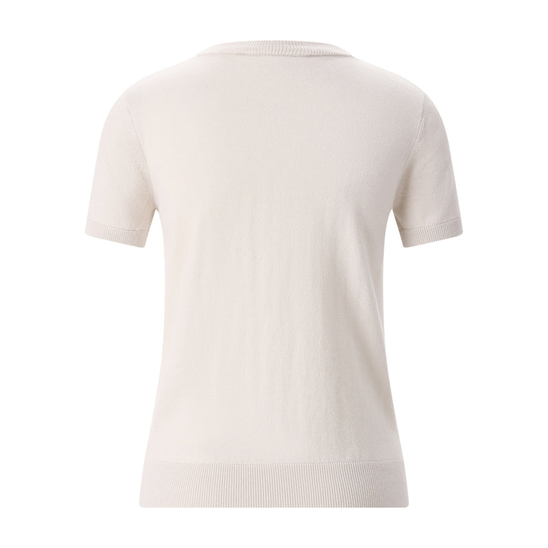 Kurzarm-Pullover aus Wolle L / Beige