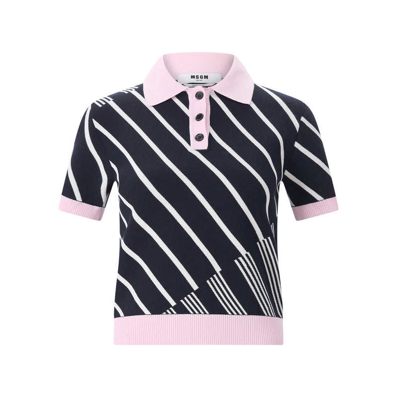 Gestricktes Poloshirt mit Streifendesign L / Navy