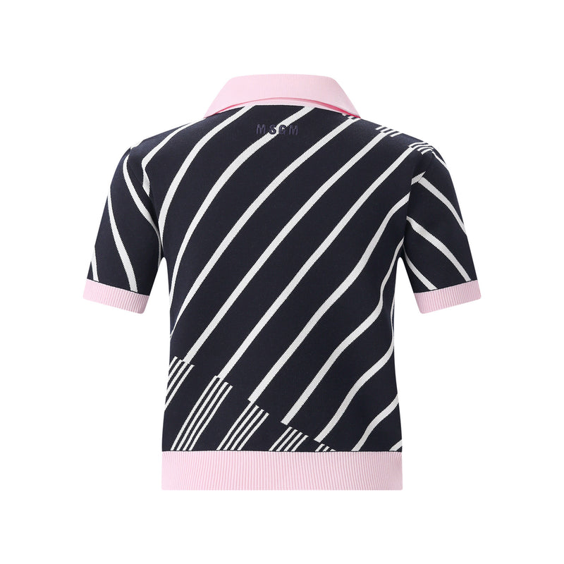 Gestricktes Poloshirt mit Streifendesign L / Navy