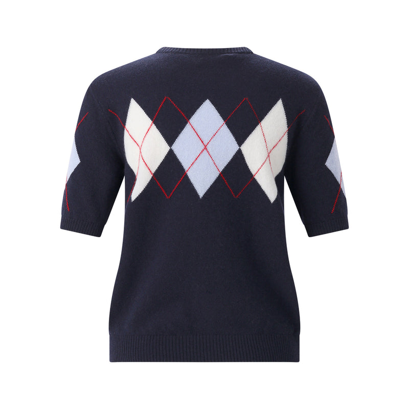 Kurzarmpullover aus Merinowolle und Kaschmir XL / Navy