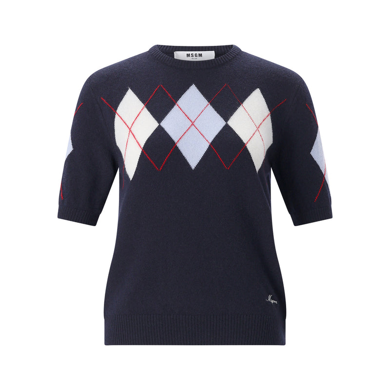 Kurzarmpullover aus Merinowolle und Kaschmir XL / Navy