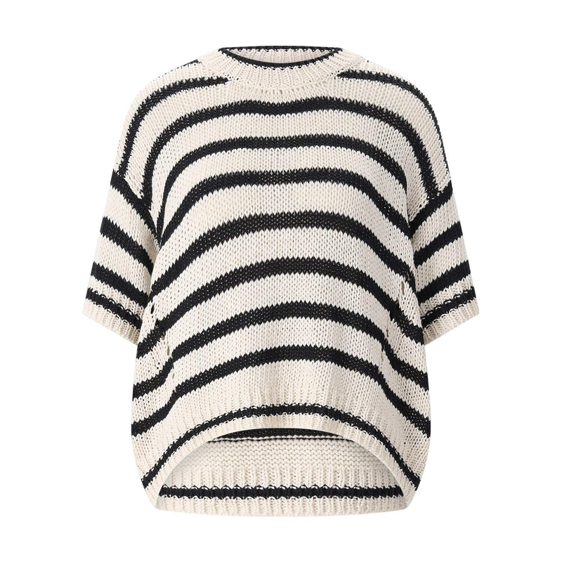 Kurzarm-Strickpullover L / Creme