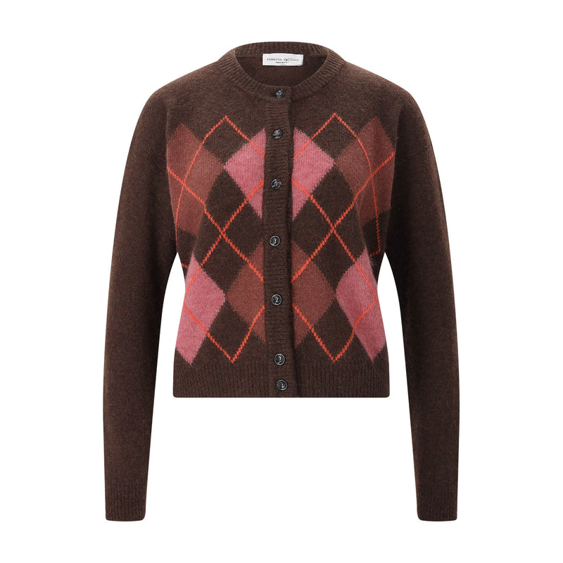 Strickjacke mit Argyle-Muster XL / Dunkelbraun