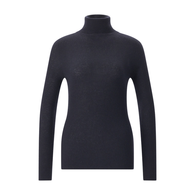 Rollkragenpullover mit Seide & Kaschmir 44 / Navy